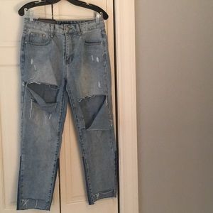 Ripped blue mom jeans